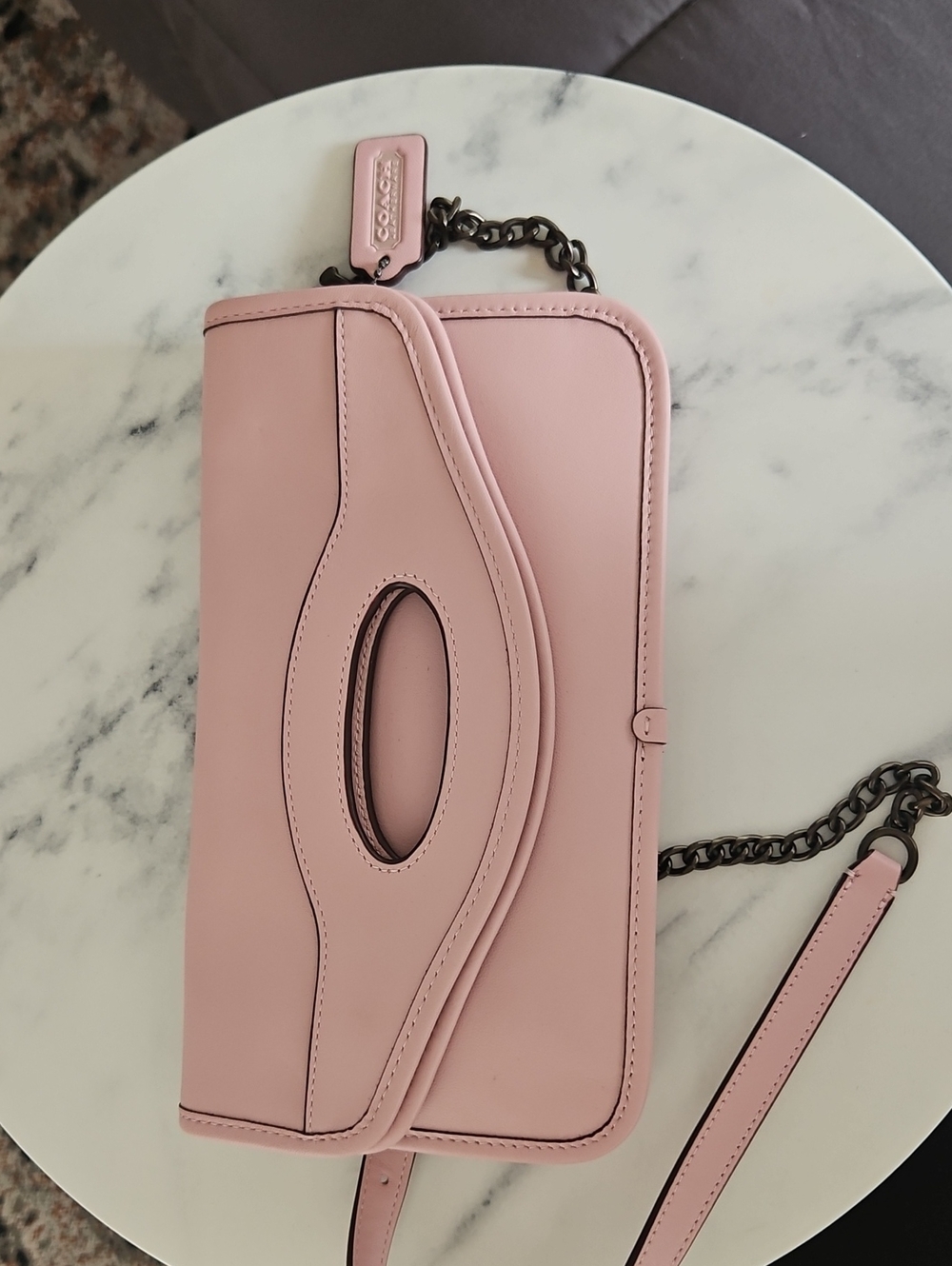 'COACH' PINK SMOOTH LEATHER CROSSBODY, CLUTCH HANDBAG